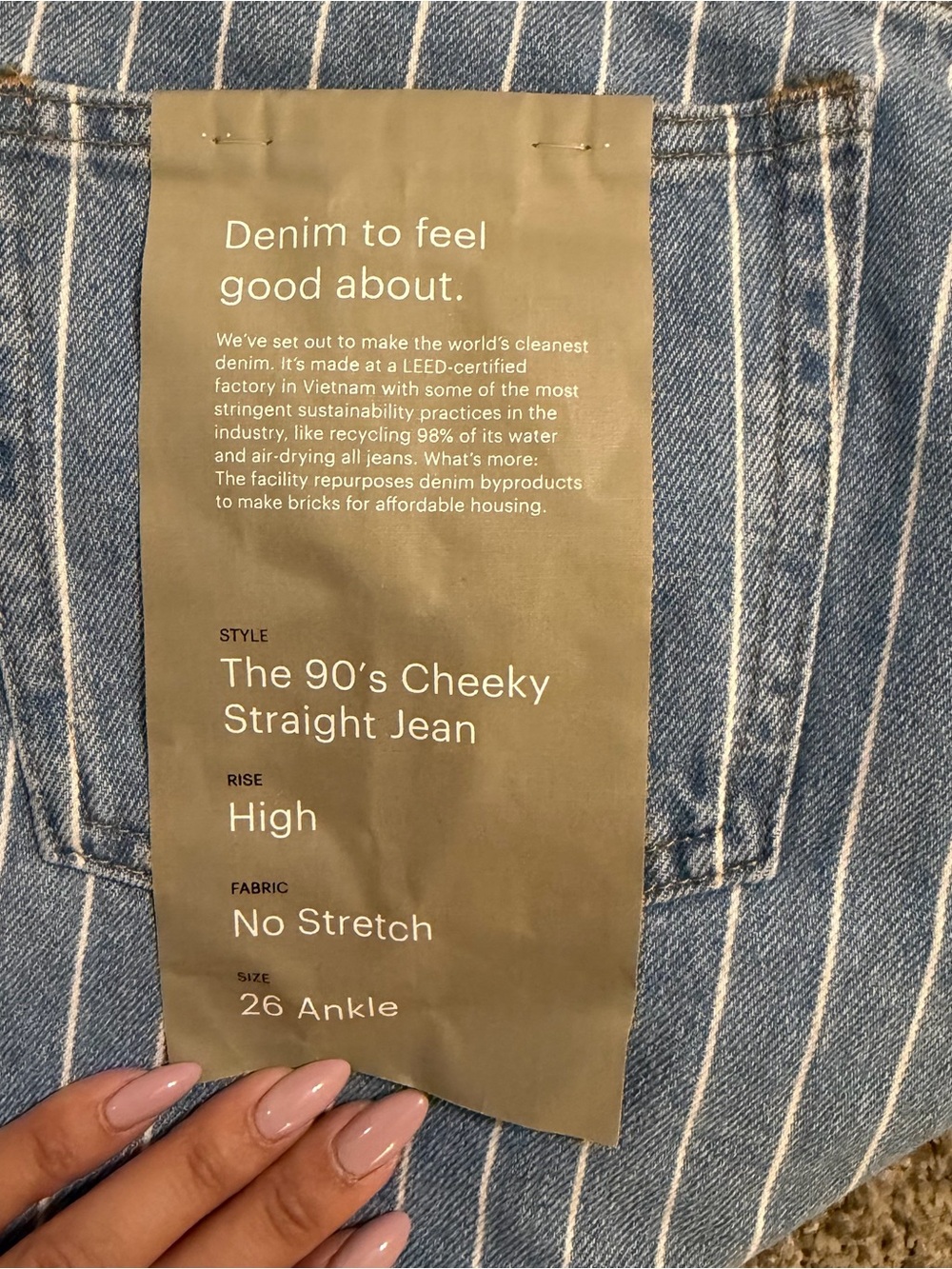 NWT Everlane The 90s Cheeky Straight Ankle Jean Pinstripe Blue - Picture 6 of 6